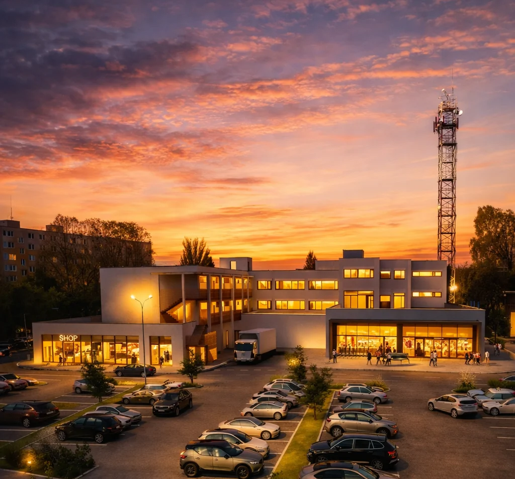Galéria — pohlad z predu zapad slnka
